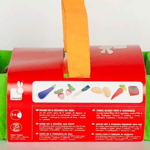 Janod Fabric Plush Basket with 8 Vegetables Shopping Toy New Sealed For Age 2-6 - Picture 10 of 13